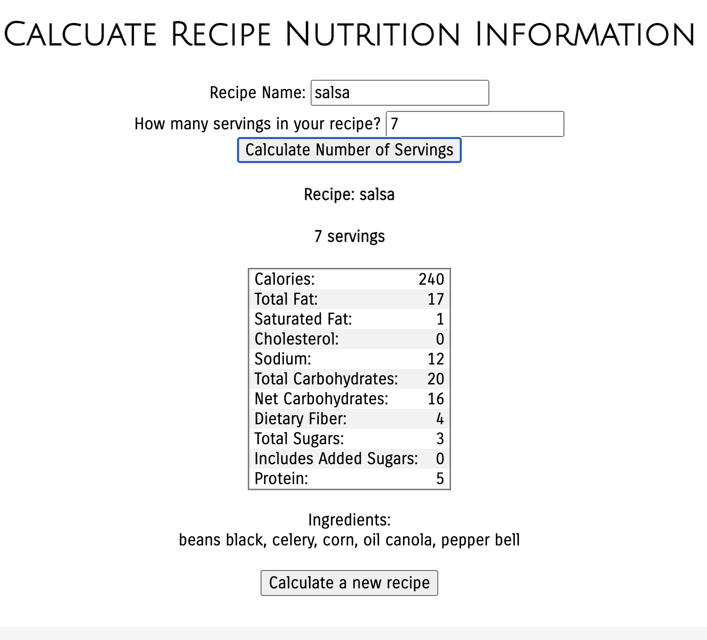 Calculate Nutritional Information for a Recipe